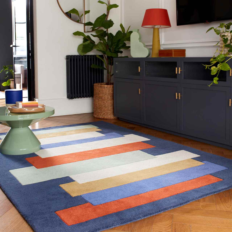 Reef Wool Rug RF33 Stacks Blue Multi