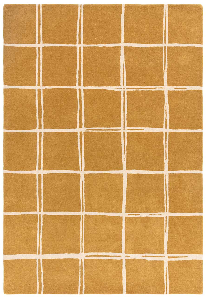 Albany Wool Grid Rug Golden Ochre White