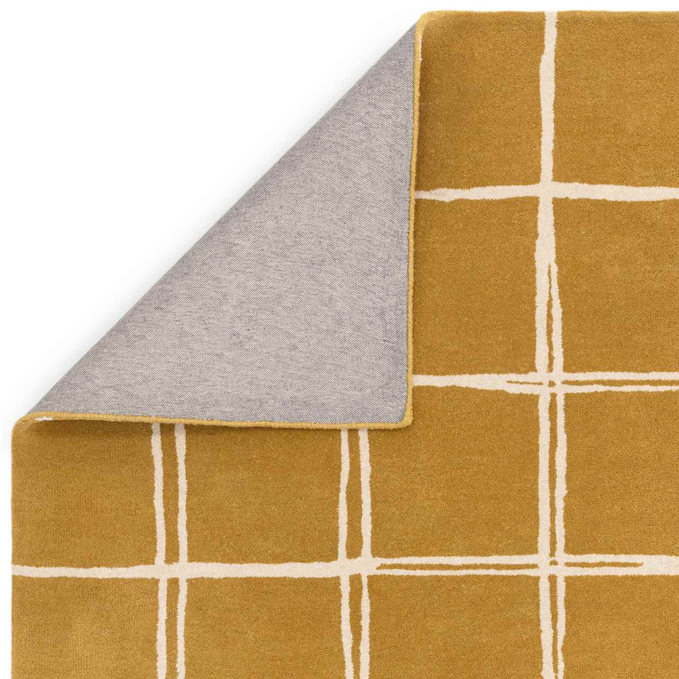 Albany Wool Grid Rug Golden Ochre White