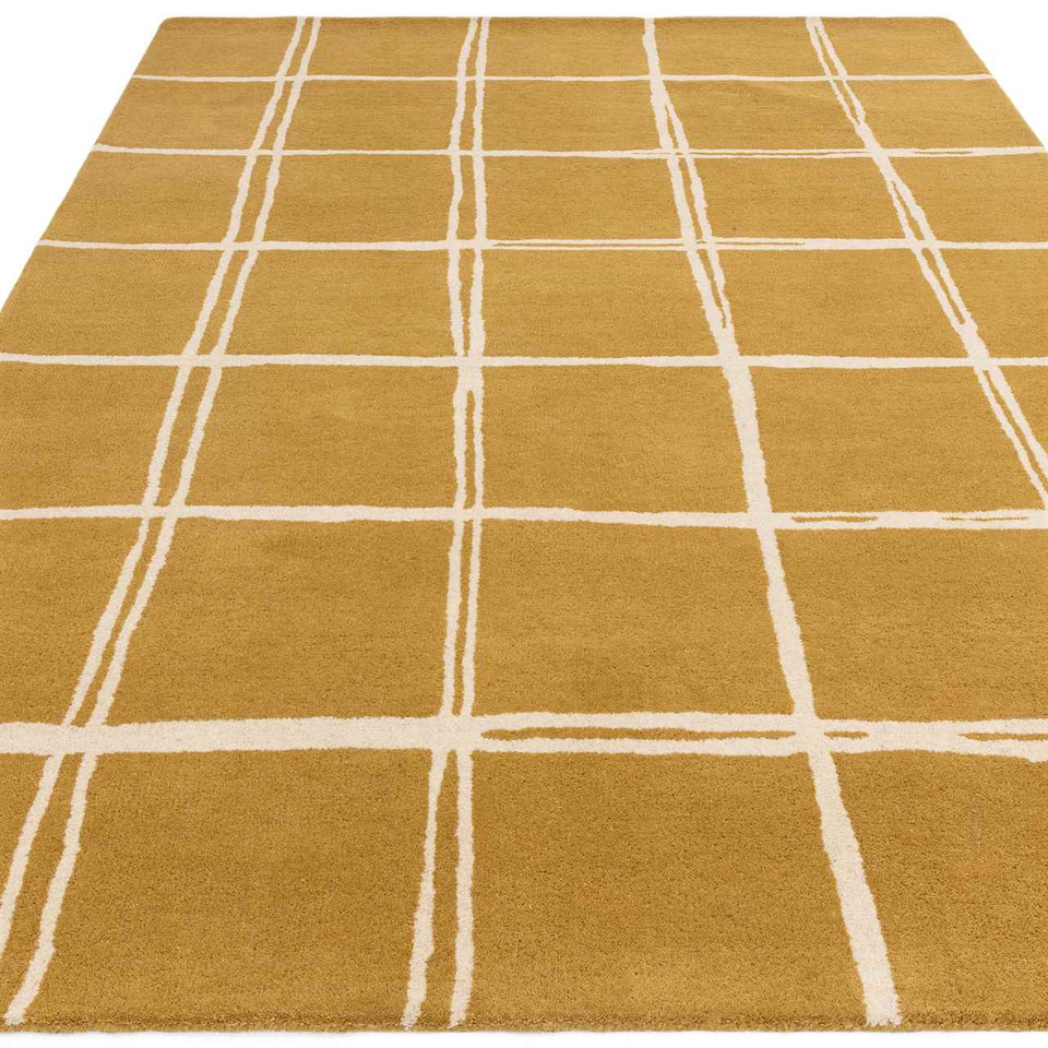 Albany Wool Grid Rug Golden Ochre White