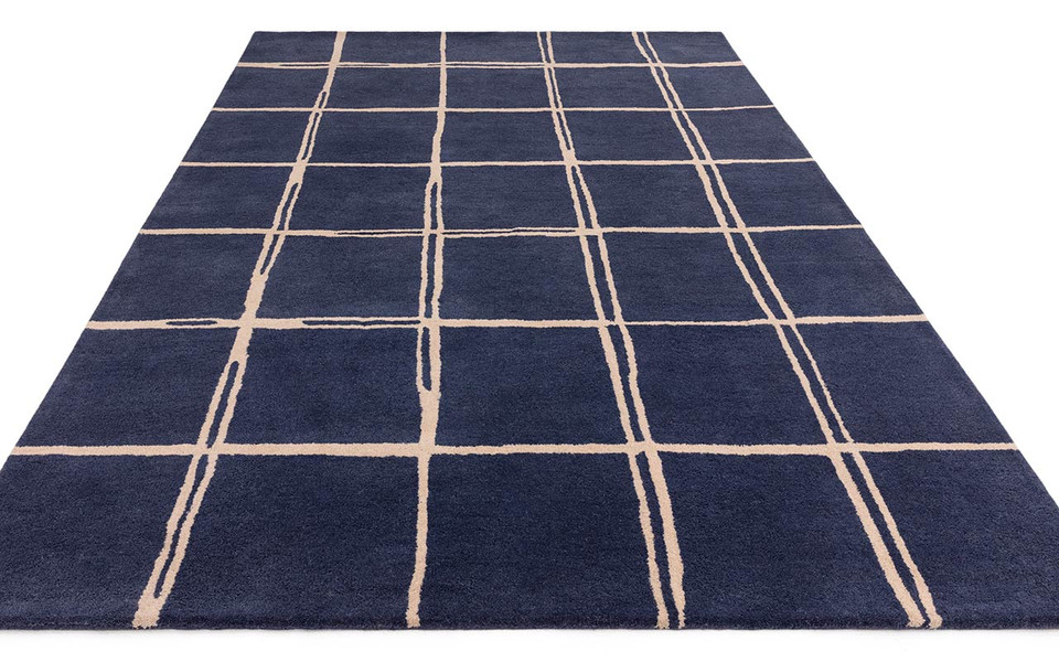 Albany Wool Rug Grid Marine Blue