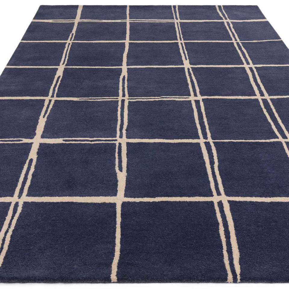 Albany Wool Rug Grid Marine Blue