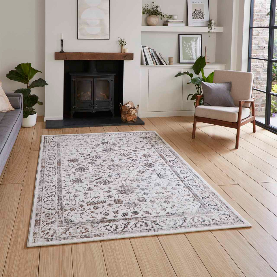 Creation 50112 Beige Silver Silky Rug