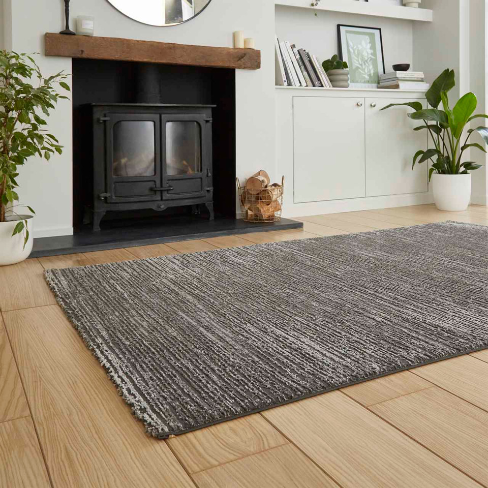 Flores 1930 Charcoal Washable Lines Rug