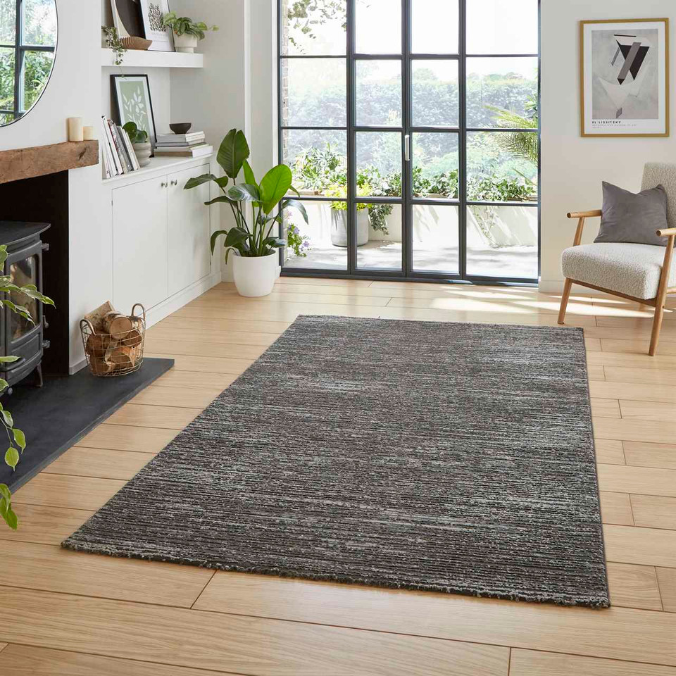 Flores 1930 Charcoal Washable Lines Rug