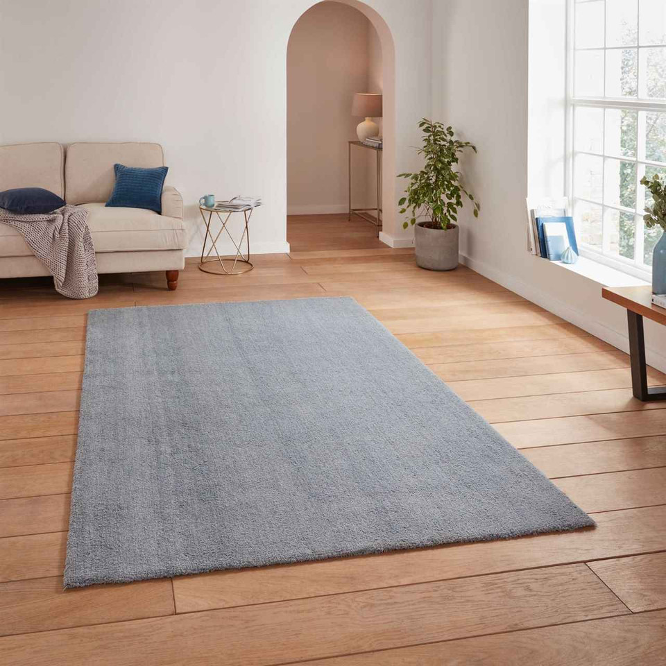 Kara Light Blue Shaggy Washable Plain Rug