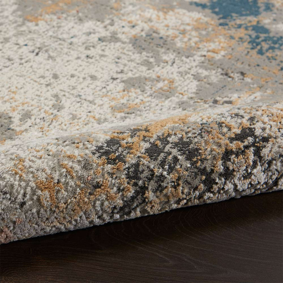 Rustic Textures RUS13 Grey Blue Abstract Rug Runner