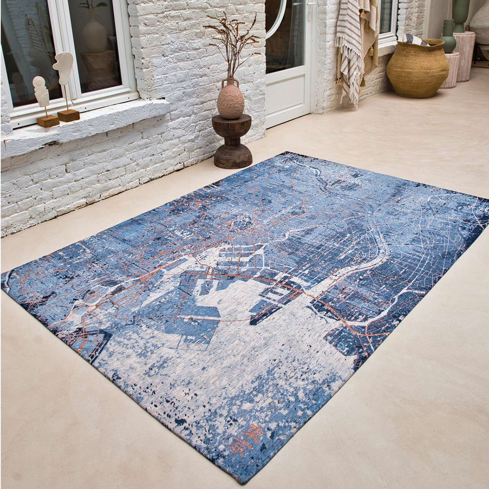 Cities Tokyo Conductive Blue 9314 Indoor Outdoor Washable Eco Rug