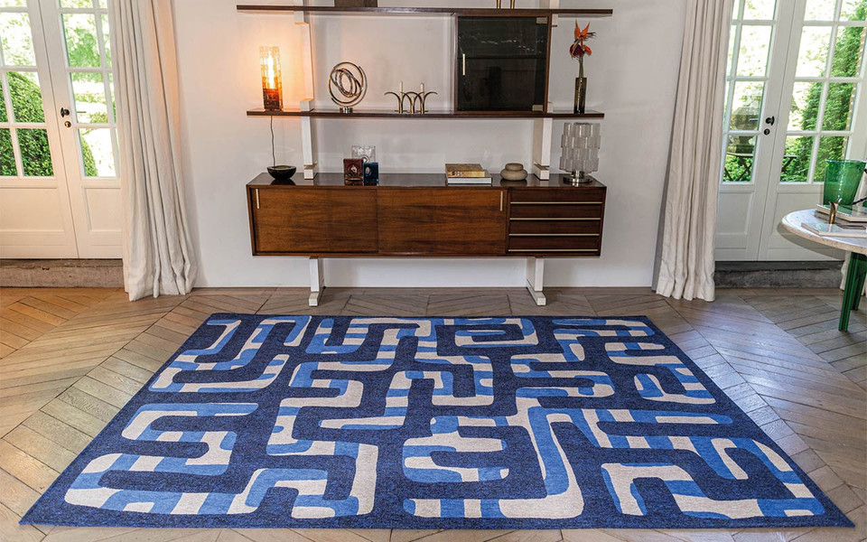 Kuba Ultramarine Blue Thin Rug 9336 LDP