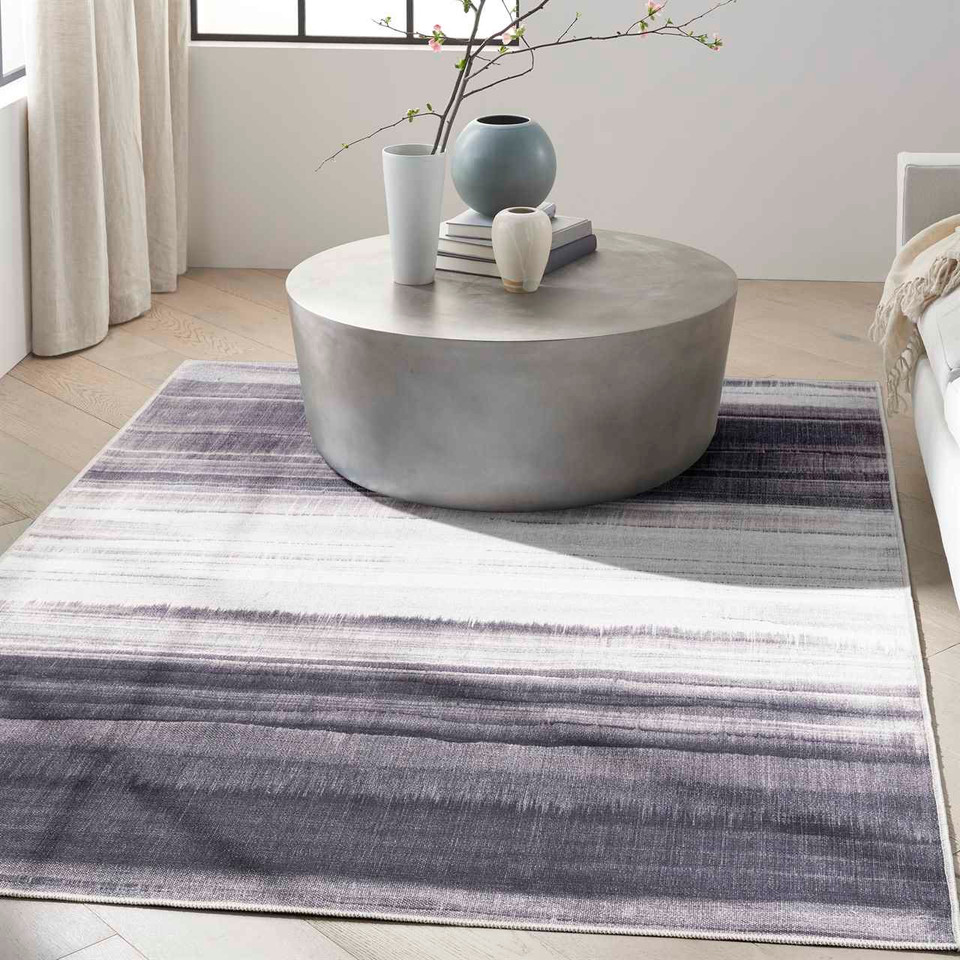 Calvin Klein Thin Washable Rug Launder Ombre Ivory Black 