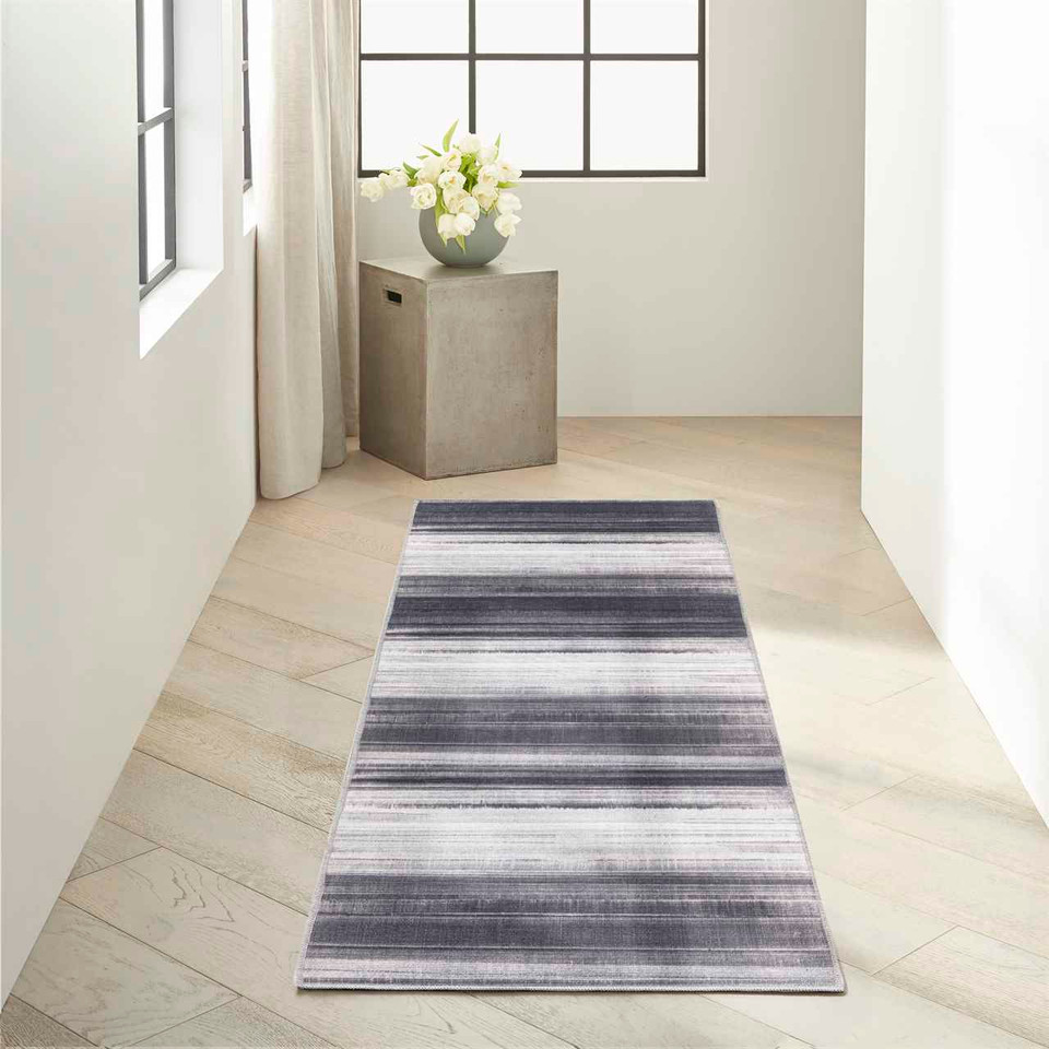 Calvin Klein Thin Washable Rug Launder Ombre Ivory Black 
