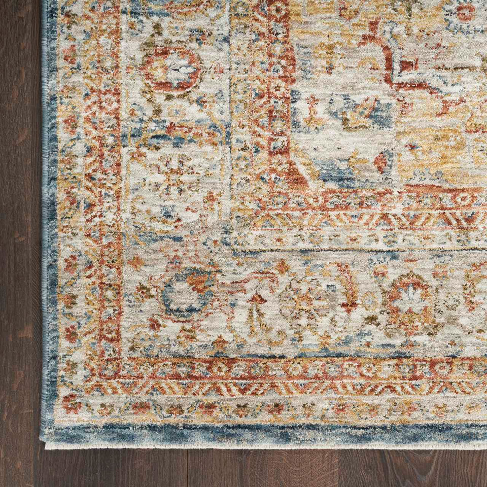 Sahar Traditional Silk Look Rug Ivory Blue 