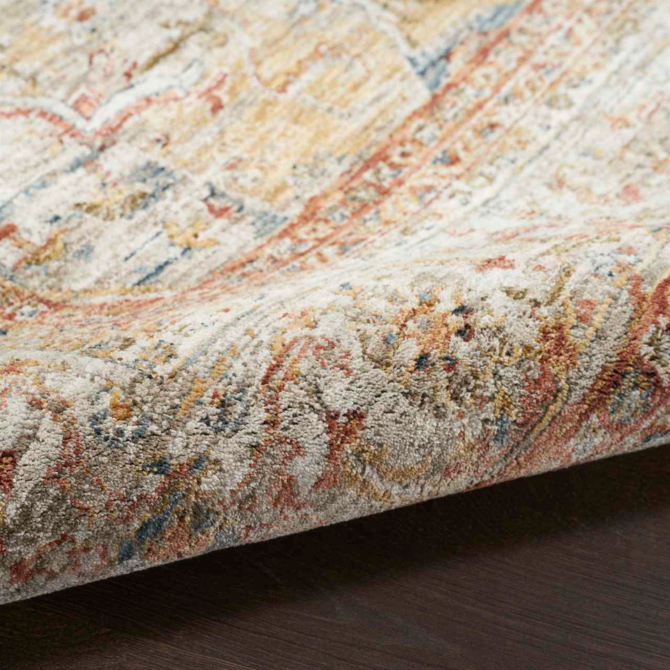 Sahar Traditional Silk Look Rug Ivory Rust 