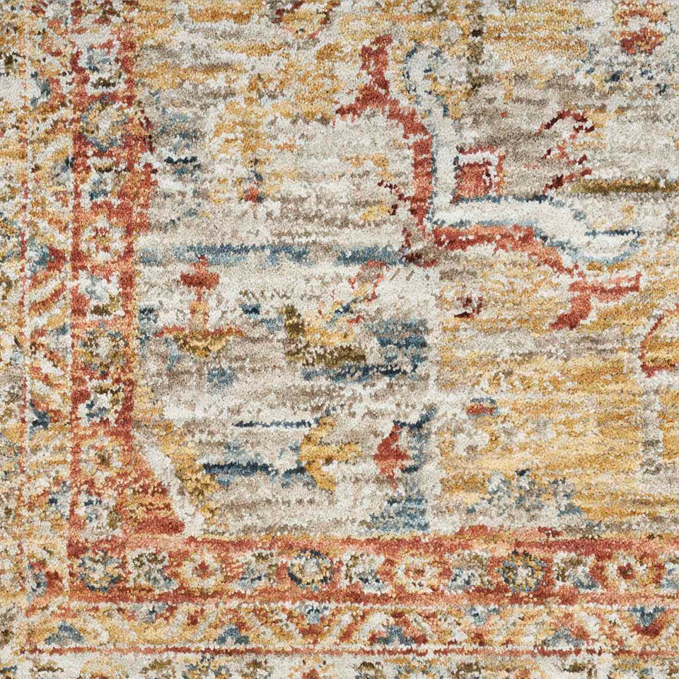 Sahar Traditional Silk Look Rug Ivory Rust 