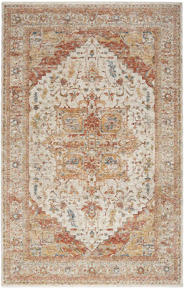 Sahar Traditional Silk Look Rug Ivory Rust 