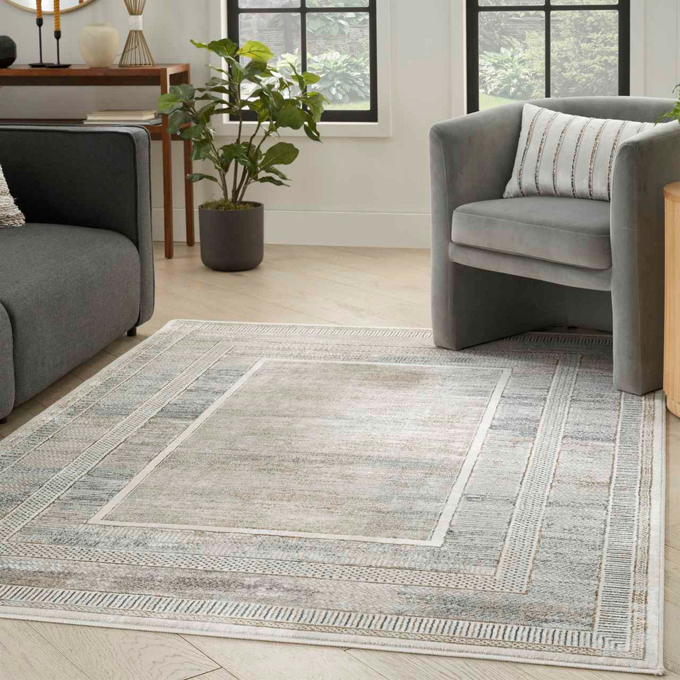 Glitz GLZ07 Silky Two Tone Thin Rug Ivory Multicolour
