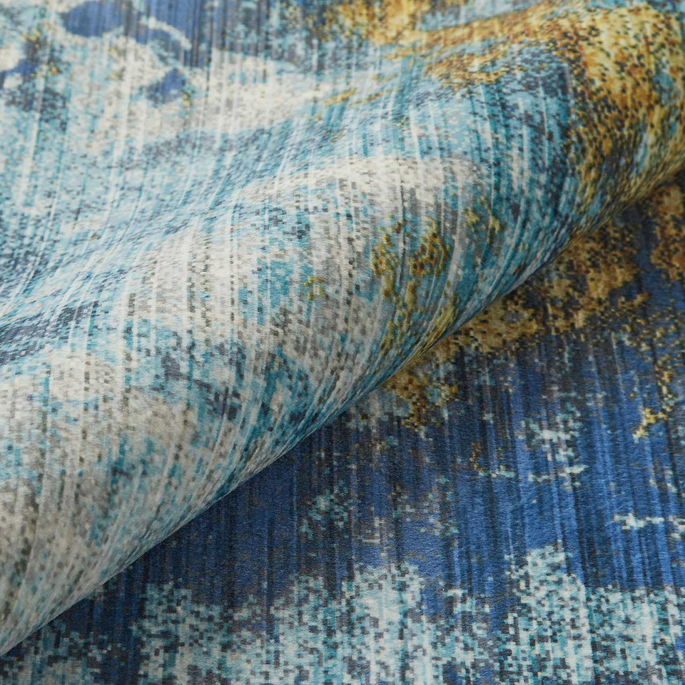 Washable Rug Modern Lux Blue Gold 