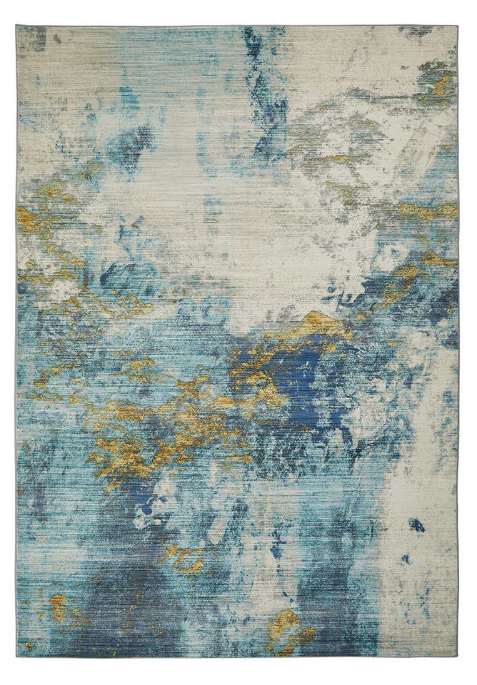 Washable Rug Modern Lux Blue Gold 