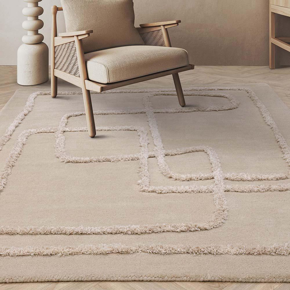 Matrix 95 Infinity Sand Thick Wool Floor Rug