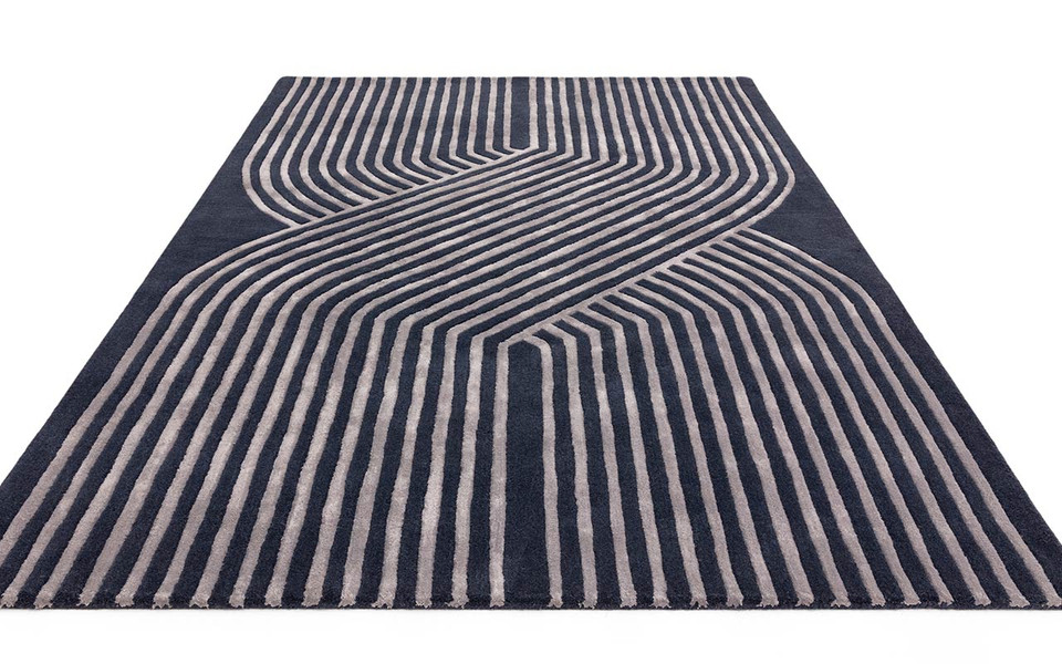 Matrix 97 Solstice Navy Rug Silky Lines Viscose Wool