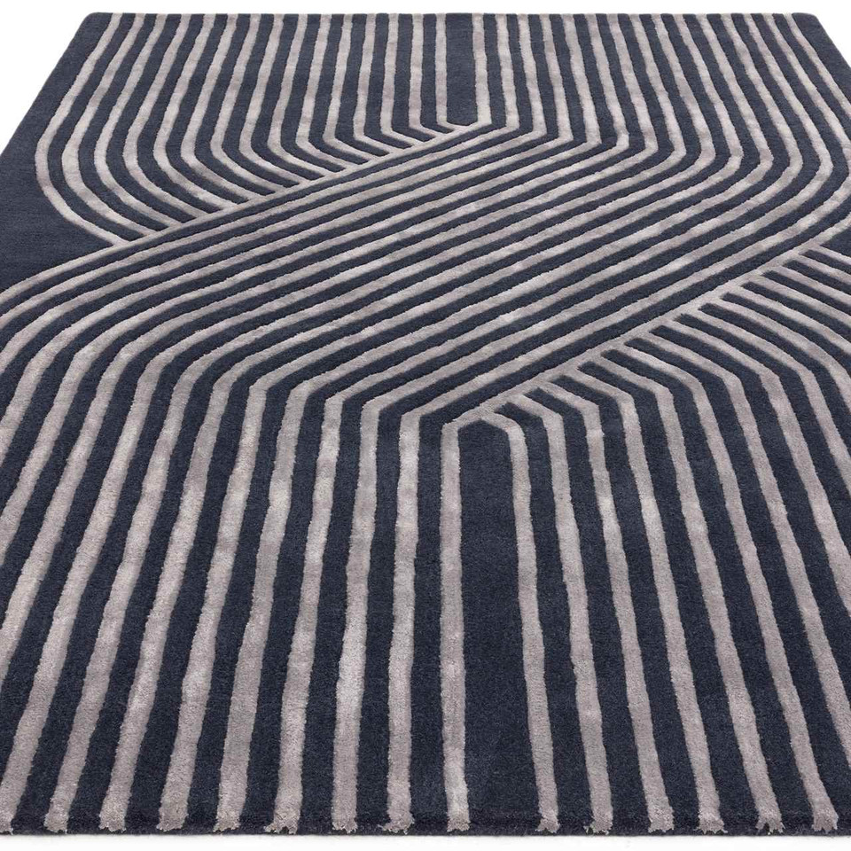 Matrix 97 Solstice Navy Rug Silky Lines Viscose Wool