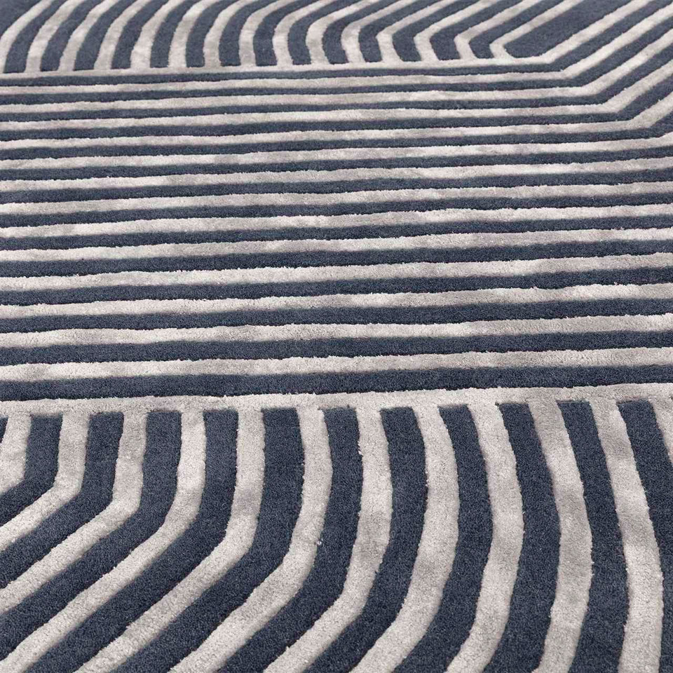 Matrix 97 Solstice Navy Rug Silky Lines Viscose Wool