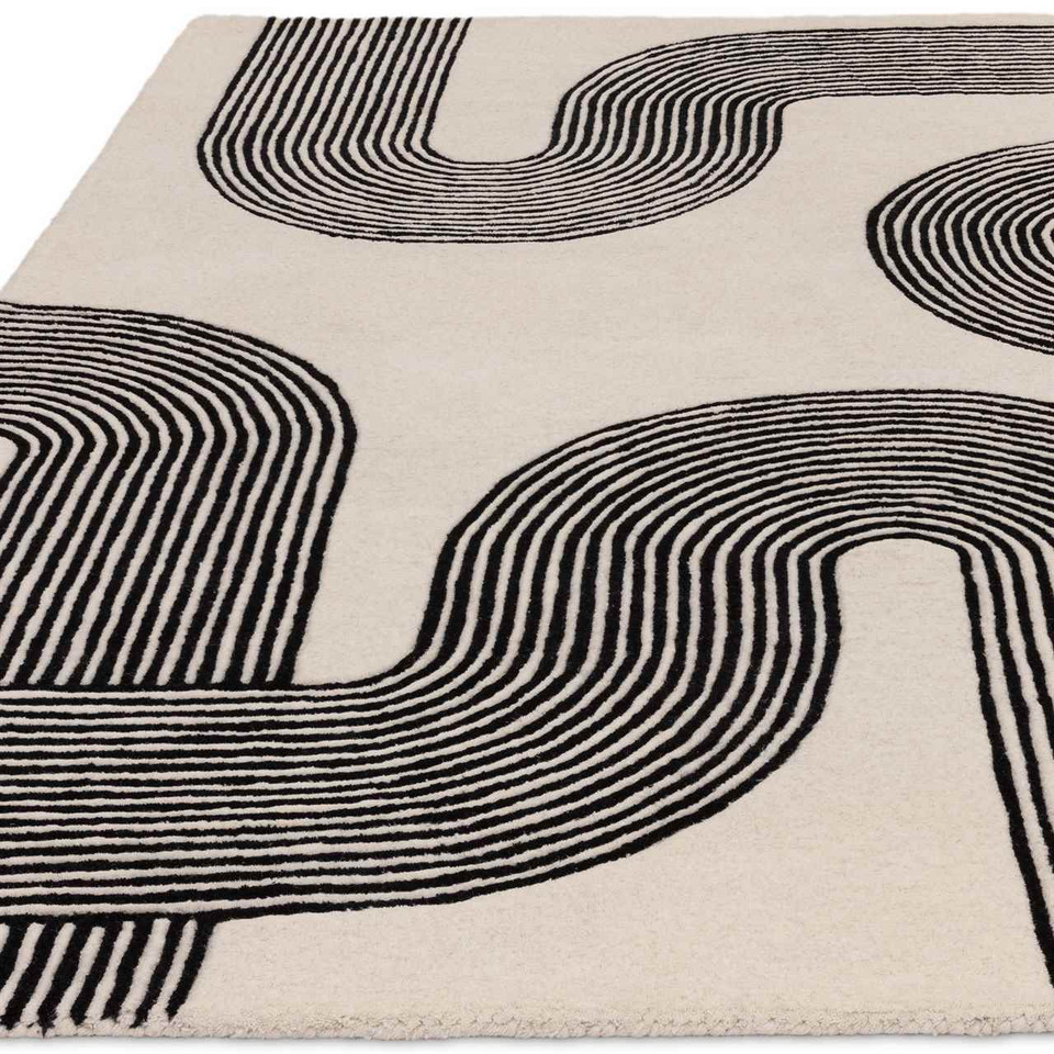 Matrix 87 Arches Black Cream Thick Wool Rug