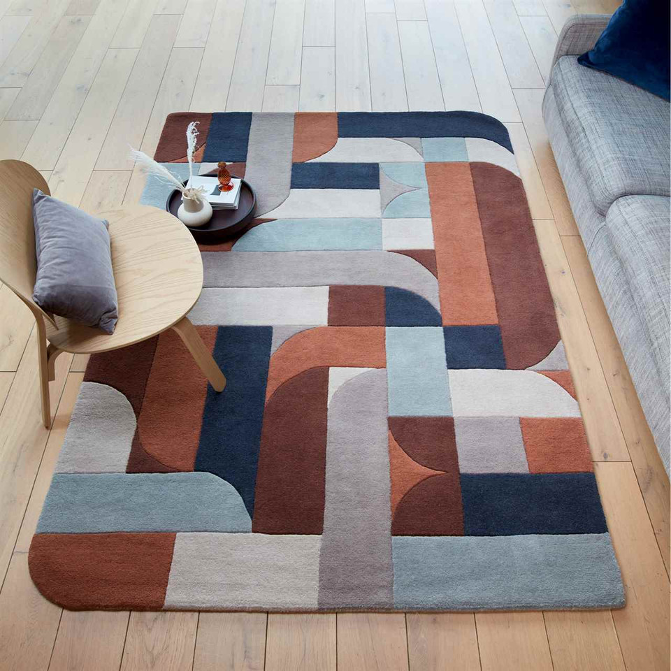 Matrix 88 Klotski Terracotta Brown Thick Wool Rug