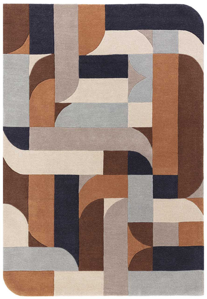 Matrix 88 Klotski Terracotta Brown Thick Wool Rug