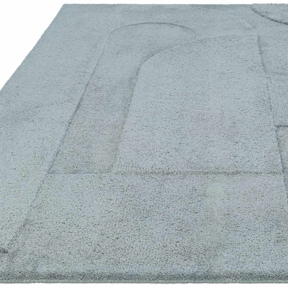Tova Plain Light Blue Rug Thick Carved Finish