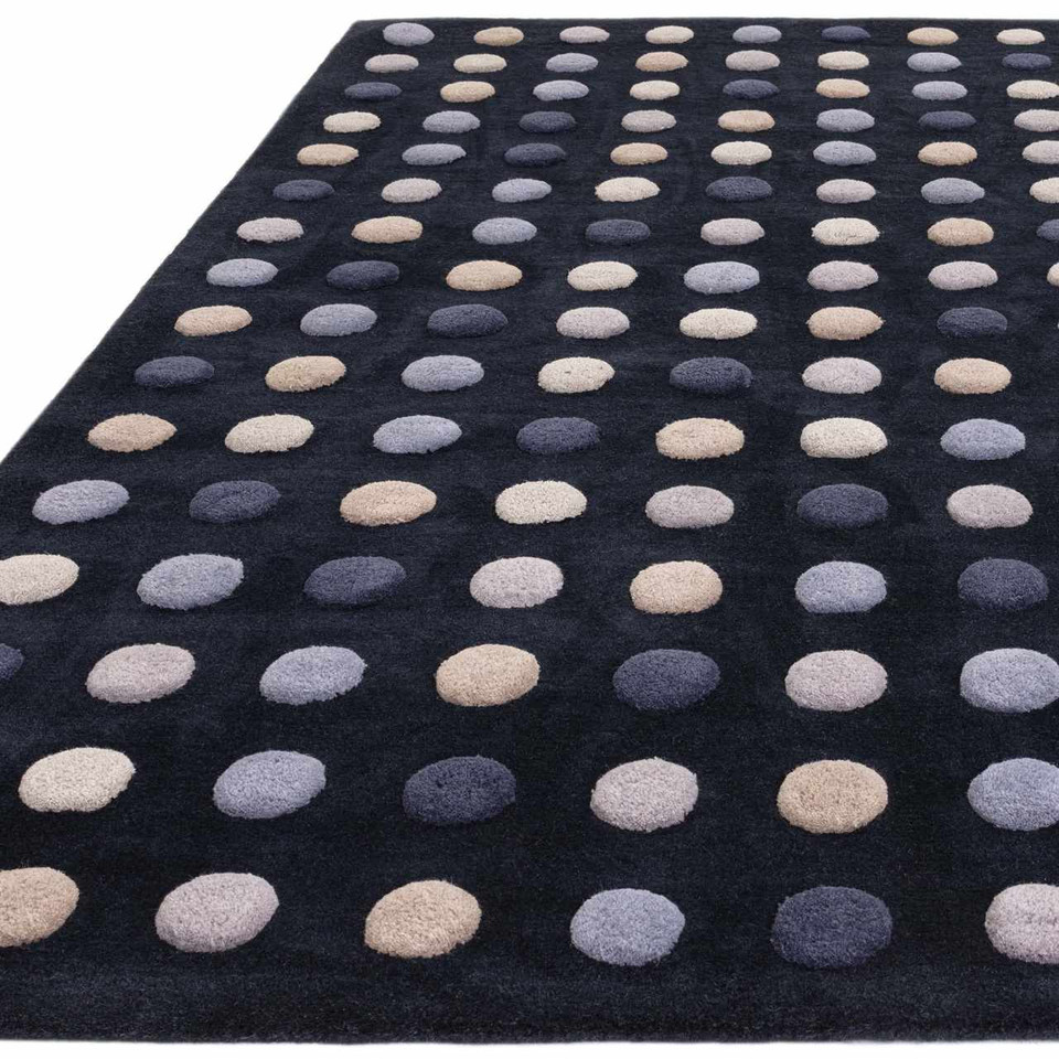 Dotty Navy Thick Wool Indian Rug