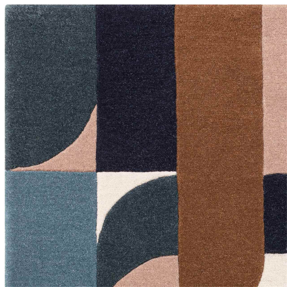Matrix 89 Klotski Teal Brown Stylish Thick Wool Rug
