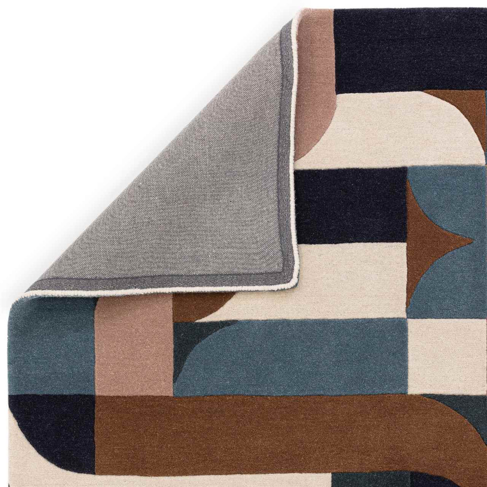 Matrix 89 Klotski Teal Brown Stylish Thick Wool Rug