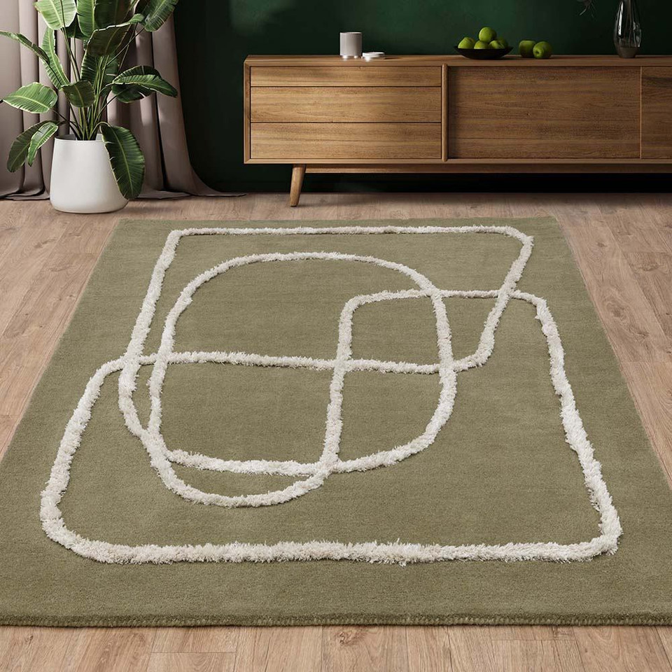Matrix 93 Infinity Sage Thick Wool Floor Rug