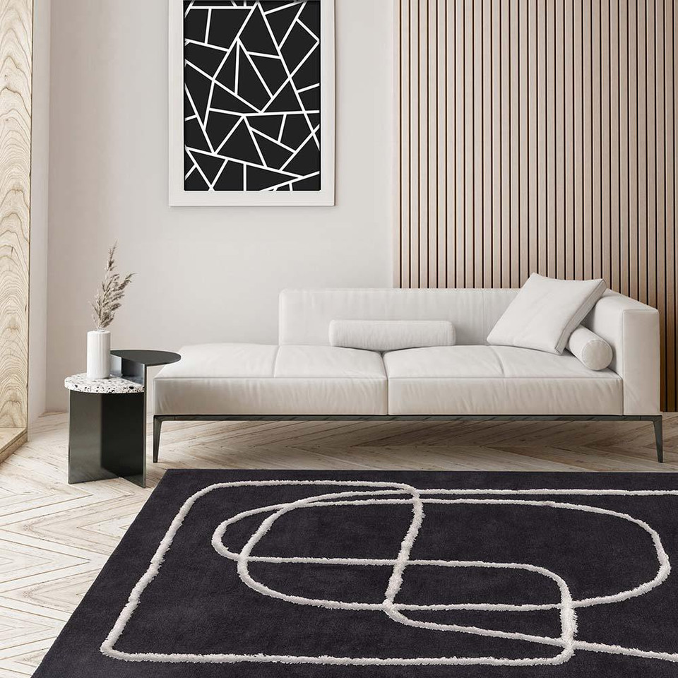 Matrix 94 Infinity Charcoal Thick Wool Floor Rug