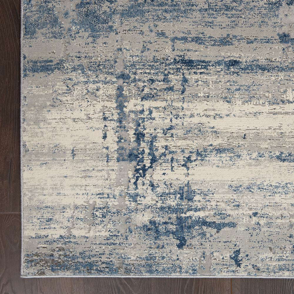 Rustic Textures RUS10 Ivory Blue Abstract Rug Runner