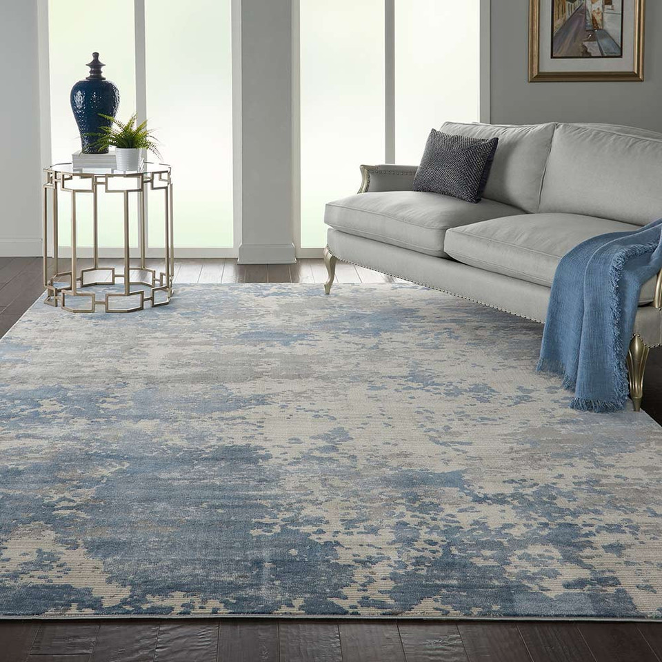 Rustic Textures RUS08 Grey Blue Abstract Rug Runner