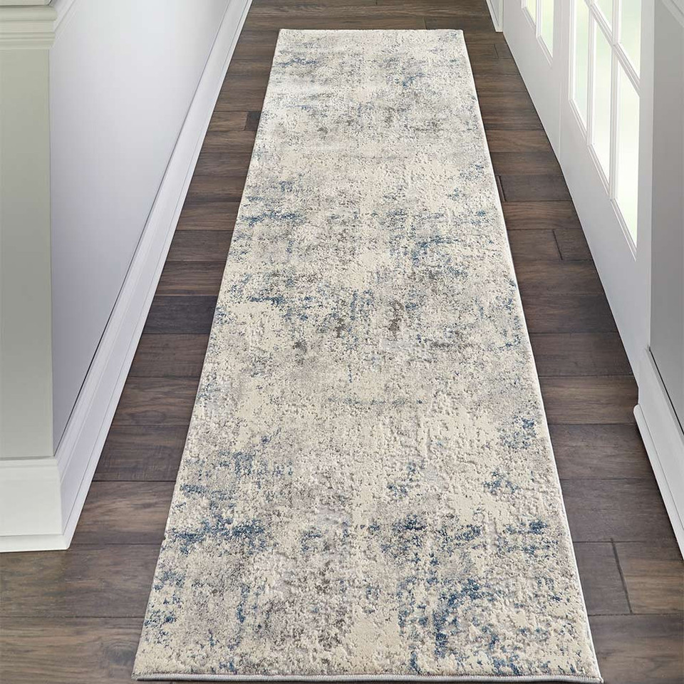 Rustic Textures RUS07 Ivory Grey Abstract Rug Runner