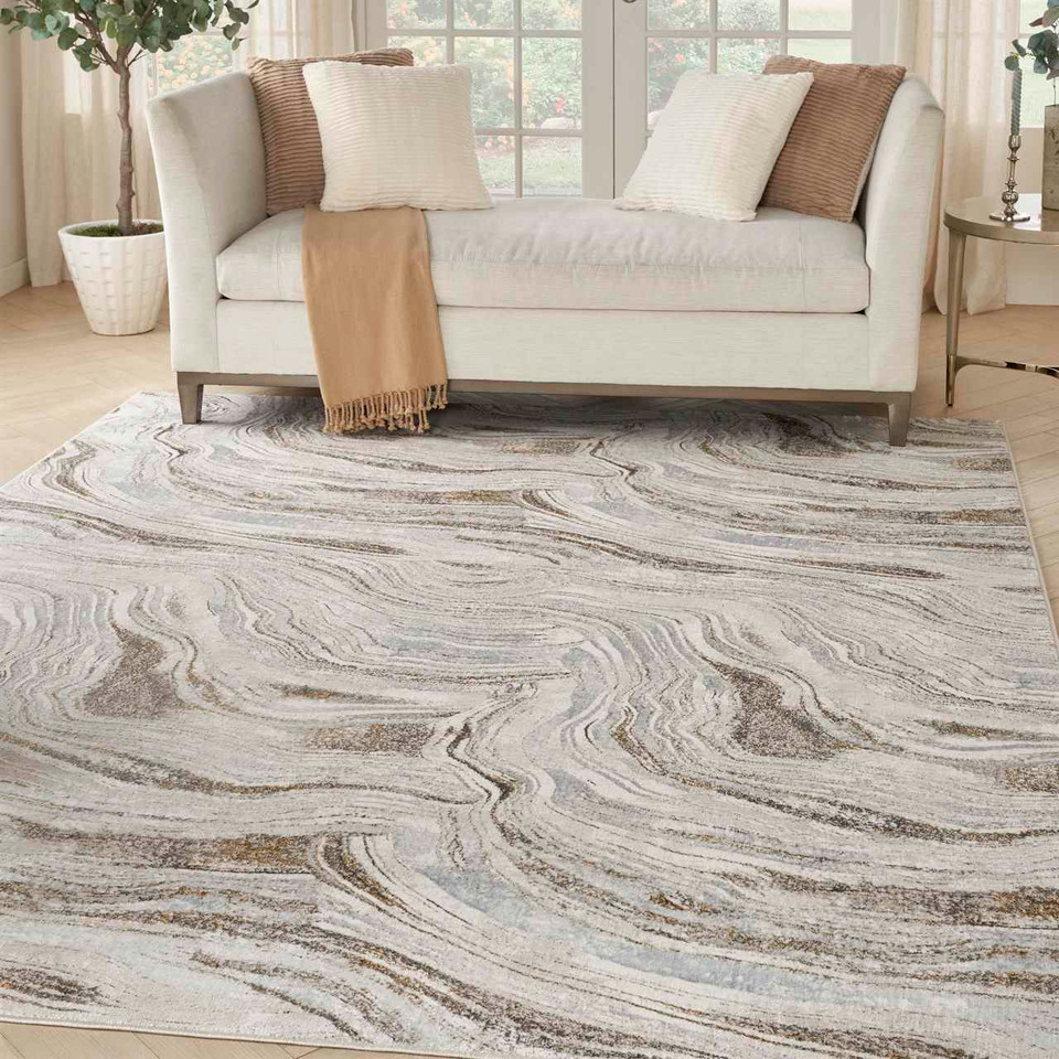 Glitz GLZ22 Grey Gold Metallic Marble Rug