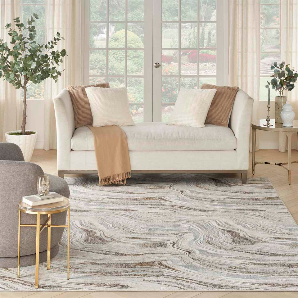 Glitz GLZ22 Grey Gold Metallic Marble Rug