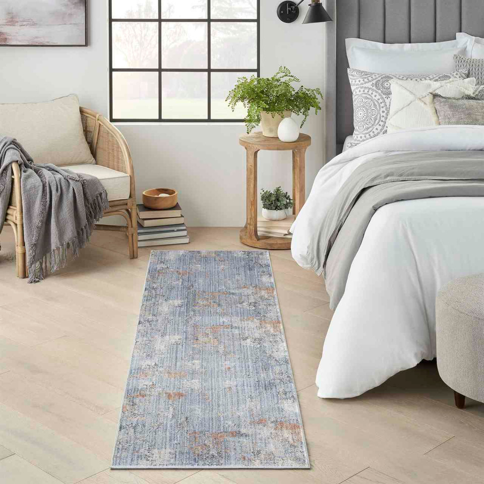 Contemporary Rug Abstract Hues Grey Blue