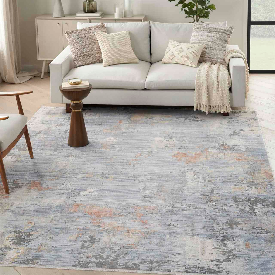 Contemporary Rug Abstract Hues Grey Blue