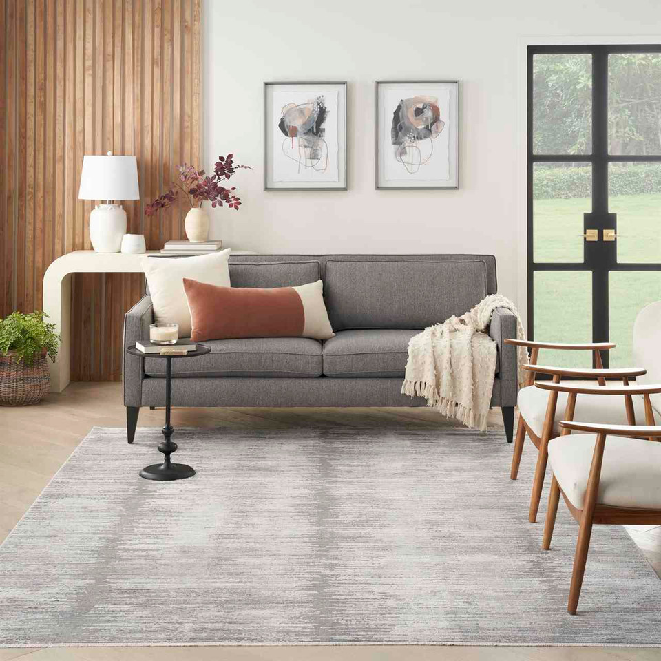Contemporary Rug Abstract Hues Grey White