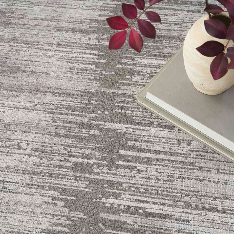 Contemporary Rug Abstract Hues Grey White