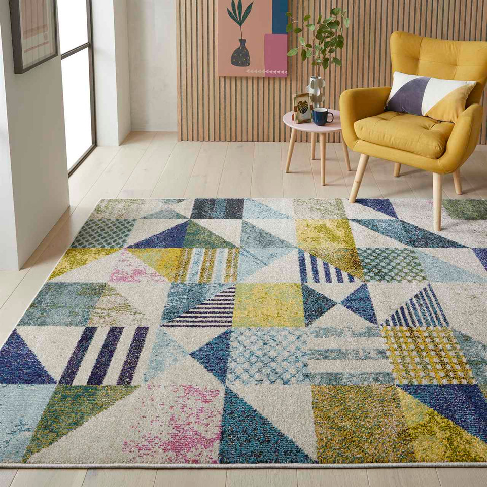 Carnaval Green Multi Hardwearing Rug CAR101
