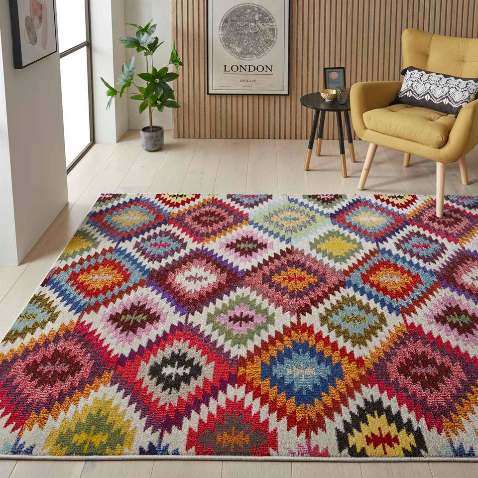 Carnaval Pink Multi Hardwearing Rug CAR106