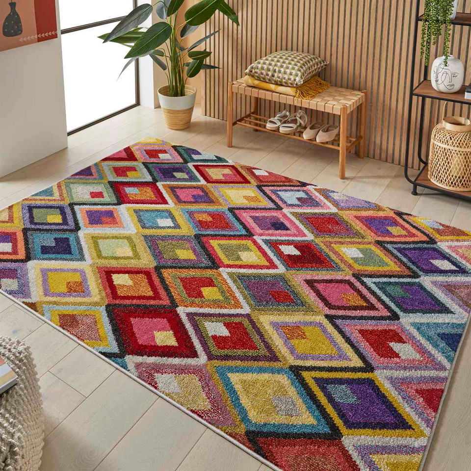 Carnaval Yellow Multi Hardwearing Rug CAR109