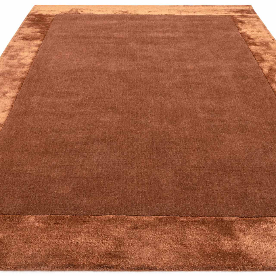 Ascot Luxury Rust Glossy Border Thick Wool Rug