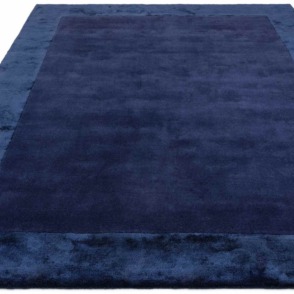 Ascot Luxury Navy Glossy Border Thick Wool Rug