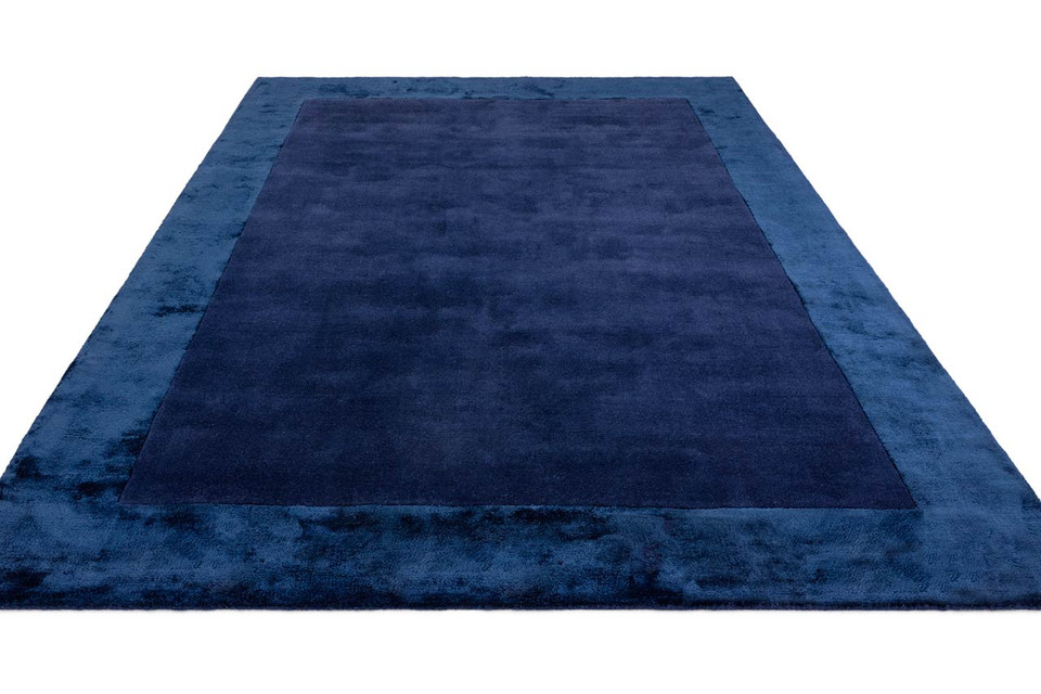 Ascot Luxury Navy Glossy Border Thick Wool Rug